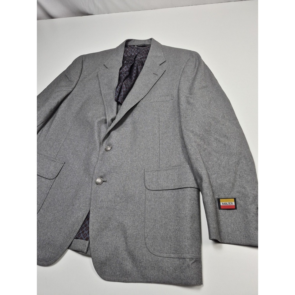 VTG Majer Blazer Mens 46 Gray 100% Wool Carmel Sport Coat USA Union Made